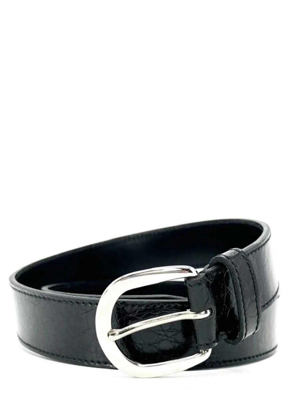 Miguel Bellido Belt Men’s Size 32 Black Croc Embossed Leather Silver Buckle EUC